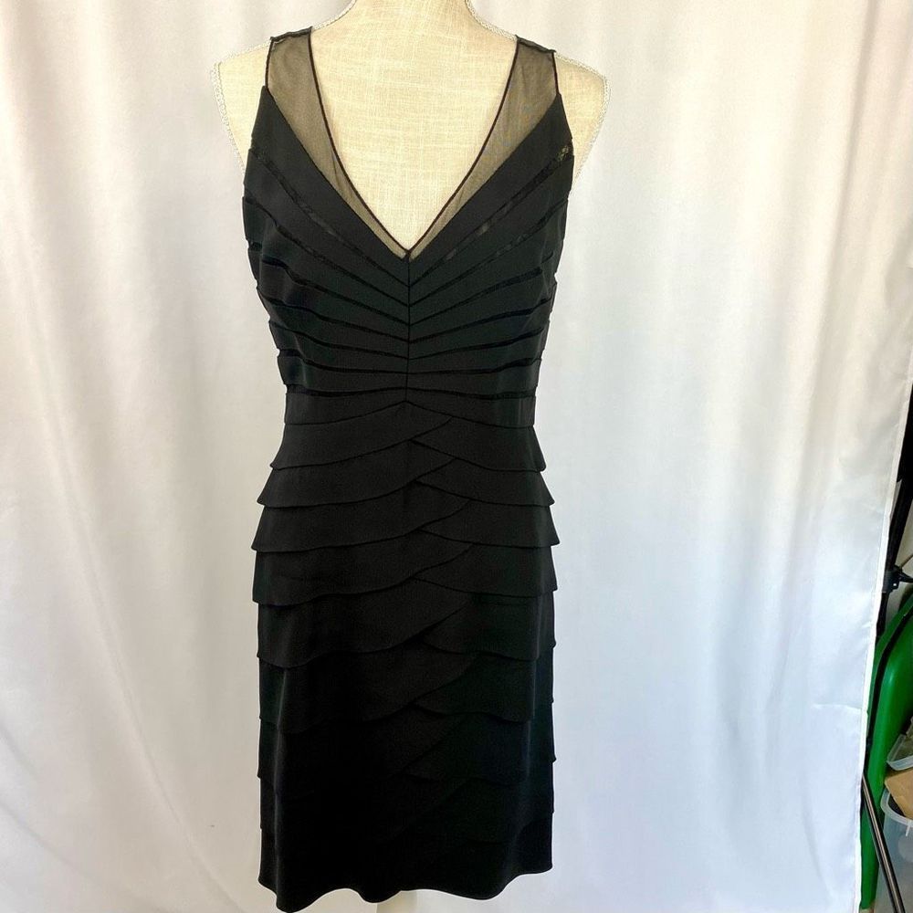 Chetta B Sherrie Bloom Peter Noviello 100% Silk Black Designer Tiered Dress Wome